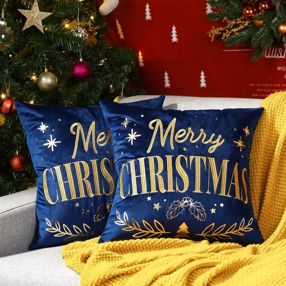 7119 Christmas Throw Pillow Covers, Merry Christmas Letter Embroidery Hot